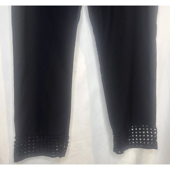 Soft Surroundings Womens Black Pull On Crochet Hem Cropped Pants Sz L - Picture 2 of 12